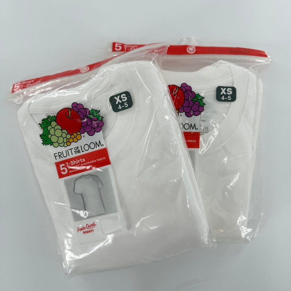 Fruit of the Loom Undershirts 5 Pack Eversoft Modern Boys Size XS 4-5 White New